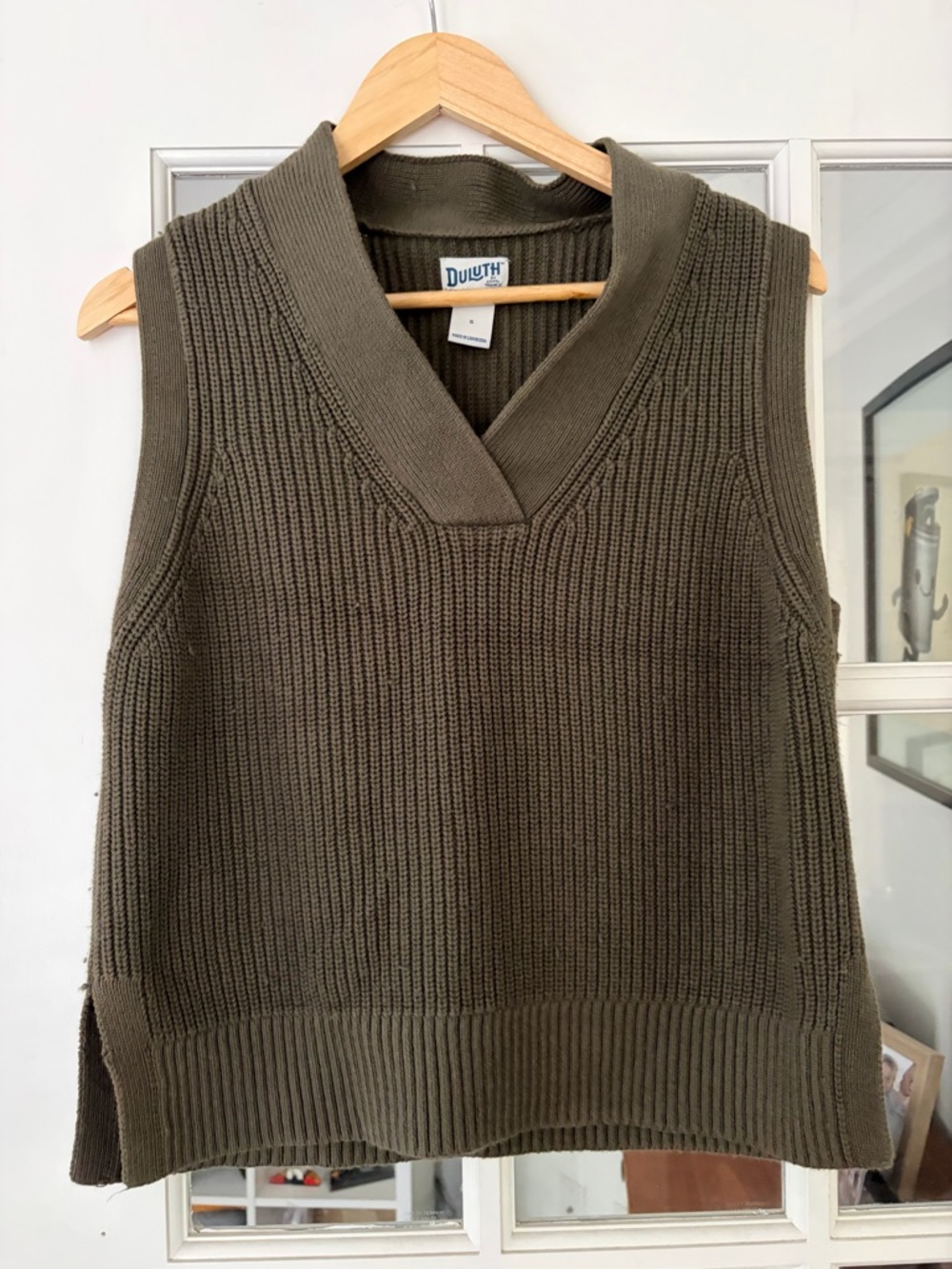 Duluth Trading Co Olive Green Ribbed V-Neck Sweater Vest